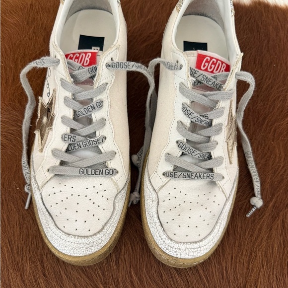 Golden Goose Ball Star Sneakers White Leather/canvas, Gold Star/Soles, Glitter - Picture 2 of 12